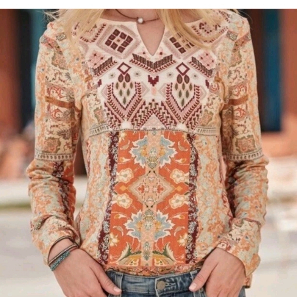 Sundance Madison Embroidered Patchwork Boho Top Size Large, Western Vibes